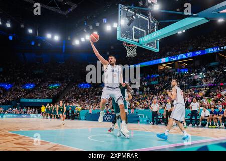 Parigi, Francia. 6 agosto 2024. Nikola Jokic (SRB) Paris 2024 Olympic Games Basketball - Men's Quarterfinal Serbia vs Australia Olympische Spiele 06.08.2024 crediti: Moritz Muller/Alamy Live News Foto Stock