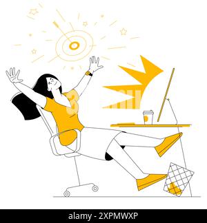 Una donna felicissima celebra il successo. Illustrazione Vettoriale