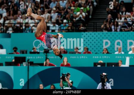 Parigi, Frankreich. 5 agosto 2024. Fra, Parigi, Giochi Olimpici di Parigi 2024, (05.08.2024, finale di ginnastica artistica femminile, Bercy Arena) Simone Biles (USA) durante la loro routine di piano, credito: HMB Media/Alamy Live News Foto Stock