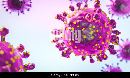 Virus Oropouche che causa la febbre Oropouche, una malattia emergente dalla rappresentazione 3d delle Americhe Foto Stock