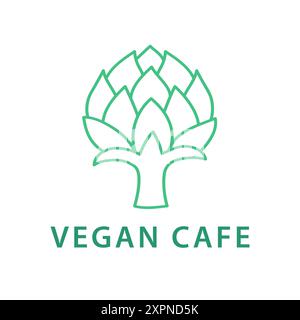 Distintivo del ristorante Carciofo Vector Vegan Cafe con logo Illustrazione Vettoriale