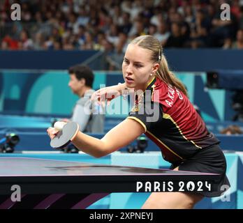 Porte Maillot, Francia. 7 agosto 2024. Olimpiadi di Parigi 2024: Ping-pong femminile Team Singles QR Finals Germania vinta da 3-1 KAUFMANN - GER in foto crediti: Seshadri SUKUMAR/Alamy Live News Foto Stock