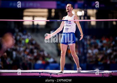 Parigi, Francia. 7 agosto 2024. Jan Stefela della Repubblica Ceca gareggia nel salto in alto maschile ai Giochi Olimpici di Parigi, in Francia, il 7 agosto 2024. Crediti: Jaroslav Svoboda/CTK Photo/Alamy Live News Foto Stock