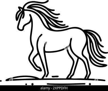 Un cavallo con i capelli lunghi sta camminando su una superficie rocciosa. Il cavallo è il punto focale principale dell'immagine e la superficie rocciosa aggiunge un senso di robustezza e avventura alla scena Illustrazione Vettoriale