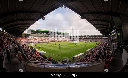 Herning, Danimarca. 6 agosto 2024. L'MCH Arena si è vista alla partita di qualificazione della UEFA Champions League tra FC Midtjylland e Ferencvaros a Herning. Credito: Gonzales Photo/Alamy Live News Foto Stock