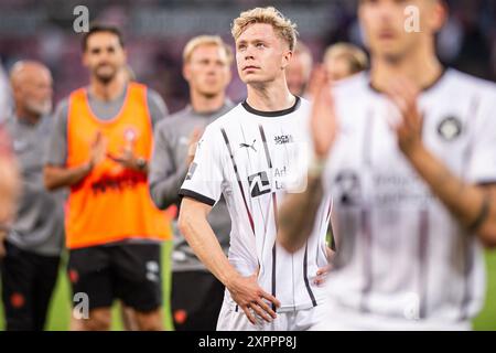 Herning, Danimarca. 6 agosto 2024. Ola Brynhildsen del Midtjylland visto dopo il match di qualificazione tra FC Midtjylland e Ferencvaros al MCH Arena di Herning. Credito: Gonzales Photo/Alamy Live News Foto Stock