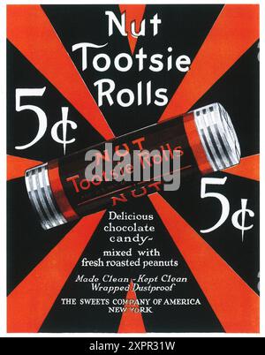 1919 Nut Tootsie Rolls Chocolate Candy ad - The Sweets Company of America New Tork Foto Stock