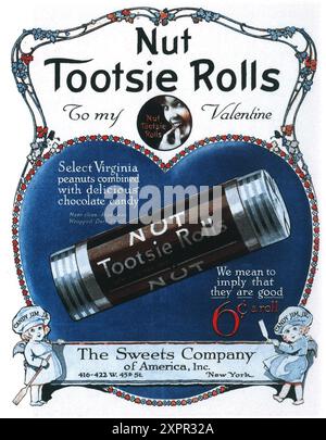 1919 Nut Tootsie Rolls Chocolate Candy ad - The Sweets Company of America New Tork - "for My Valentine" Foto Stock