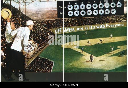 1910s Life Savers ad - partita di baseball - Fragment Foto Stock