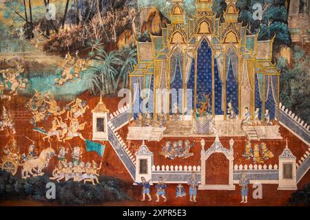 Murale al Palazzo reale, Phnom Penh, Phnom Penh, Cambogia, Asia Foto Stock