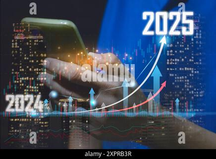 Pianificazione e strategie per il progresso o il successo dell'attività in borsa, successo nel 2025 Foto Stock
