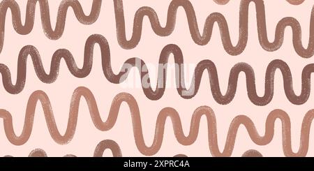 Tratti di pennello in grassetto astratti. Pattern vettoriale delle onde boho grunge senza cuciture. Linee ondulate disegnate a mano per confezione, carta da parati, tessuto, tessuto. Illustrazione Vettoriale
