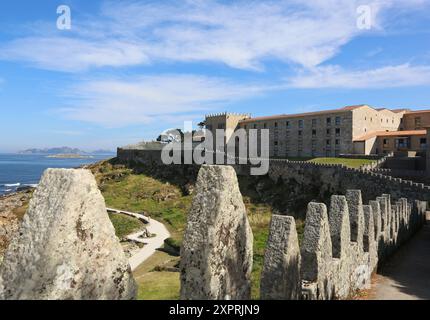 Parador, Castello di Monterreal, Baiona, Pontevedra, Galizia, Spagna. Foto Stock