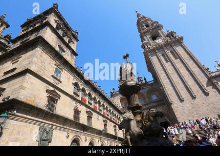 Catedral, Praza das Praterias, Santiago de Compostela, A Coruña provincia, Galizia, Spagna. Foto Stock