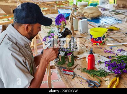 Sedia fiori, Silleteros, Familia Londoño, Santa Elena, Medellin, Antioquia, Colombia, Sud America Foto Stock