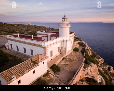 Faro di Cap Blanc costruito nel 1862. , Llucmajor, Maiorca, Isole baleari, spagna, europa. Foto Stock