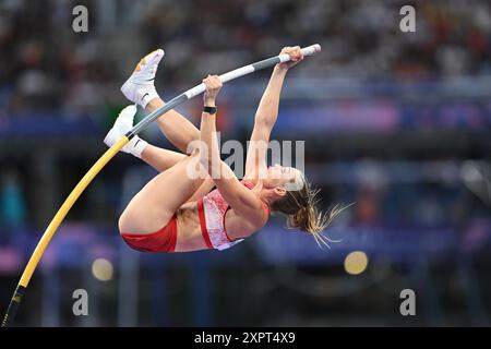 Saint Denis, Francia. 7 agosto 2024. Olimpiadi, Parigi 2024, atletica leggera, Stade de France, pole vault, donne, finale, Alysha Newman dal Canada in azione. Crediti: Sven Hoppe/dpa/Alamy Live News Foto Stock