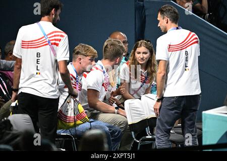 Parigi, Francia. 7 agosto 2024. La Principessa Elisabetta partecipa alla gara femminile di 49 kg dell'evento di sollevamento pesi ai Giochi Olimpici di Parigi 2024, mercoledì 07 agosto 2024 a Parigi, in Francia. I Giochi della XXXIII Olimpiade si svolgono a Parigi dal 26 luglio all'11 agosto. La delegazione belga conta 165 atleti in 21 sport. BELGA PHOTO JASPER JACOBS credito: Belga News Agency/Alamy Live News Foto Stock