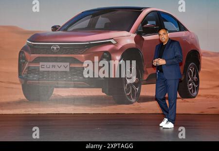 Mumbai, India. 7 agosto 2024. Shailesh Chandra, Managing Director, Tata Passenger Vehicles Limited e Tata Passenger Electric Mobility Limited intervengono al lancio della Tata Curvv EV SUV coupé. (Foto di Ashish Vaishnav/SOPA Images/Sipa USA) credito: SIPA USA/Alamy Live News Foto Stock