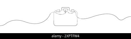Vettore di disegno continuo della linea dell'icona della valigetta. Sfondo vettoriale dell'icona Briefcase su una riga. Icona della valigetta. Contorno continuo di un'icona Briefcase. Illustrazione Vettoriale