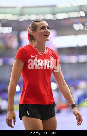 Parigi, Francia. 7 agosto 2024. Alysha Newman del Team Canada gareggia nella finale del Vault femminile il 12° giorno dei Giochi Olimpici di Parigi 2024 allo Stade de France il 7 agosto 2024 a Parigi, Francia. Foto di Franck Castel/ABACAPRESS. COM credito: Abaca Press/Alamy Live News Foto Stock