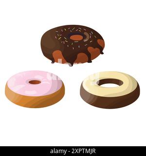 Ciambelle. Pasticceria rotonda e pasticceria decorata con pamada dolciaria. Delizioso dessert nazionale americano. Illustrazione Vettoriale