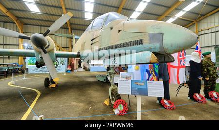 NESLAM Aero Museum Sunderland statico argentino FMA Pucara A-522 aereo da attacco al suolo con motori francesi Turbomeca Astazou avionica americana Fren Foto Stock