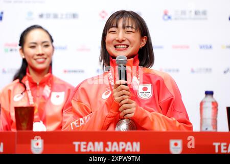 Parigi, Francia. 7 agosto 2024. Kaori Sakamoto (JPN) pattinaggio di figura : medagliata d'argento del gruppo giapponese partecipa a una conferenza stampa dopo la cerimonia di assegnazione della medaglia per l'evento a squadre di pattinaggio artistico dei Giochi Olimpici di Pechino 2022 al Champions Park al Trocadero durante i Giochi Olimpici di Parigi 2024 a Parigi, Francia . Crediti: Naoki Nishimura/AFLO SPORT/Alamy Live News Foto Stock