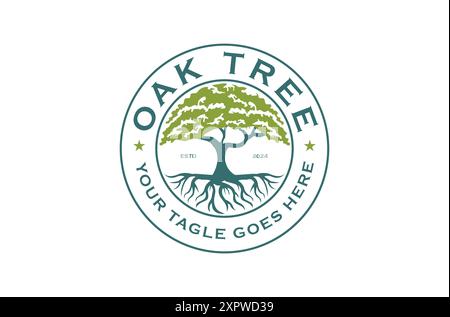 Timbro vintage retro Oak Tree con logo e design vettoriale Illustrazione Vettoriale