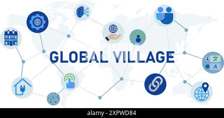 Villaggio globale Internet globale costruzione rurale connessione persone del mondo progettazione di set di icone culturali Illustrazione Vettoriale