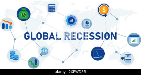 crisi del mercato della recessione globale crisi del mercato internazionale serie di icone del mercato diminuiscono il crollo dell'economia progettazione del mercato in calo Illustrazione Vettoriale