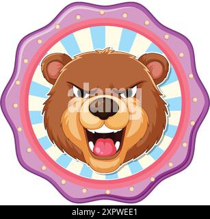 Un feroce volto da orso in un distintivo Illustrazione Vettoriale