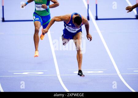 Saint Denis, Francia. 7 agosto 2024. Sasha ZHOYA di Francia partecipa alle semifinali di ostacoli maschili 110 m allo Stade de France di Saint Denis, a nord di Parigi, durante le Olimpiadi di Parigi 2024 del 7 agosto 2024. Foto di Julien Poupart/ABACAPRESS. COM credito: Abaca Press/Alamy Live News Foto Stock