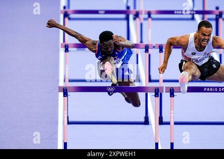 Saint Denis, Francia. 7 agosto 2024. Raphael MOHAMED di Francia partecipa alla semifinale maschile di 110 m ostacoli allo Stade de France di Saint Denis, a nord di Parigi, durante i Giochi Olimpici di Parigi 2024 del 7 agosto 2024. Foto di Julien Poupart/ABACAPRESS. COM credito: Abaca Press/Alamy Live News Foto Stock