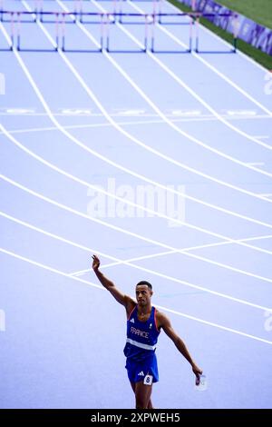 Saint Denis, Francia. 7 agosto 2024. Sasha ZHOYA di Francia partecipa alle semifinali di ostacoli maschili 110 m allo Stade de France di Saint Denis, a nord di Parigi, durante le Olimpiadi di Parigi 2024 del 7 agosto 2024. Foto di Julien Poupart/ABACAPRESS. COM credito: Abaca Press/Alamy Live News Foto Stock