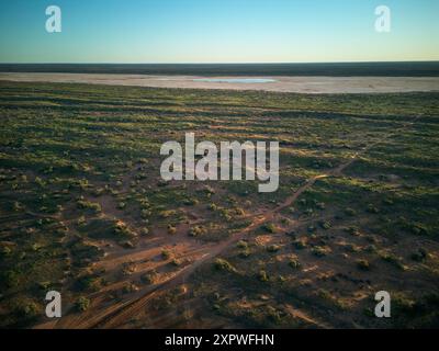 Linea QAA e salina in lontananza, Munga-Thirri National Park, Simpson Desert, Outback Queensland, Australia Foto Stock