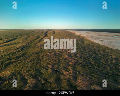 Salina, linea QAA, Parco Nazionale Munga-Thirri, deserto Simpson, Outback Queensland, Australia Foto Stock