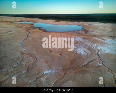 Salina, linea QAA, Parco Nazionale Munga-Thirri, deserto Simpson, Outback Queensland, Australia Foto Stock