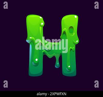 Font Letter H Halloween, cartoni animati malvagi, divertente carattere spaventoso, alfabeto spettrale, lettera verde maiuscola. latino vettoriale isolato abc slimy typog Illustrazione Vettoriale