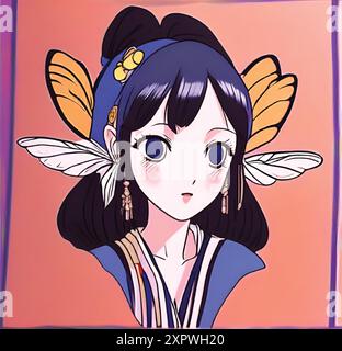 Anime girl alla Library Concept, lettura, ricerca, studio, studio, arte vettoriale, waifu, pretty, moe, kawaii Illustrazione Vettoriale