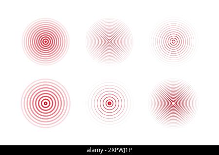 Cerchi concentrici di ondulazione impostati. Radar di allarme sismico per terremoti. Segnale radiale, onda sonar, suoni sonori. toccare effetto o polso. Illustrazione vettoriale Illustrazione Vettoriale