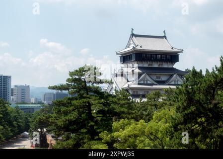 Foto panoramica del castello di Kokura a mezzogiorno Foto Stock