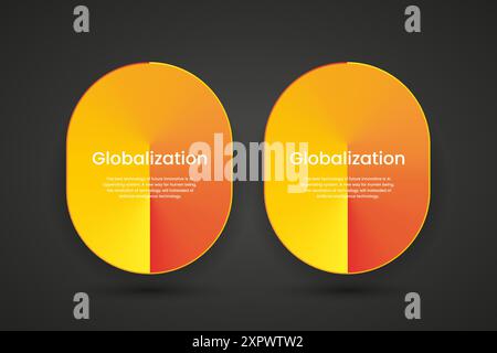 Raccolta di due pulsanti gialli e rossi sfumati per l'interfaccia utente. 2 pulsanti vettoriali in modello corlor giallo Illustrazione Vettoriale