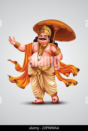 Mahabali o maveli, re vecchio del Kerala, viene per ogni anno onam celebrazione. Illustrazione Vettoriale