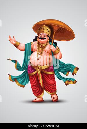 Mahabali o maveli, re vecchio del Kerala, viene per ogni anno onam celebrazione. Illustrazione Vettoriale