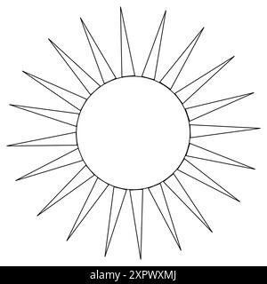 Una pagina colorata divertente con un design Sunburst con raggi triangolari allungati. Perfetto per bambini e adulti per colorare e divertirsi. Illustrazione Vettoriale