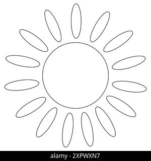 Una pagina colorata divertente con un design Sunburst con raggi ovali. Perfetto per bambini e adulti per colorare e divertirsi. Illustrazione Vettoriale