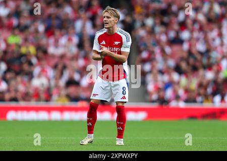 Londra, Regno Unito. 7 agosto 2024. Martin Odegaard dell'Arsenal in azione durante l'amichevole pre-stagionale tra Arsenal FC e Bayer 04 Leverkusen all'Emirates Stadium di Londra, Inghilterra, Regno Unito il 7 agosto 2024 Credit: Every Second Media/Alamy Live News Foto Stock