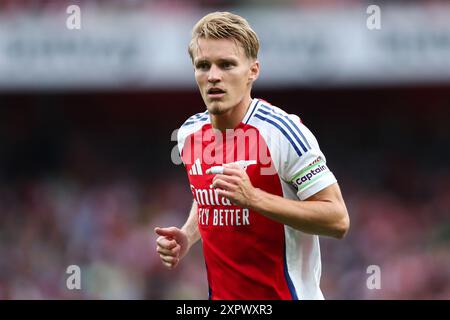 Londra, Regno Unito. 7 agosto 2024. Martin Odegaard dell'Arsenal in azione durante l'amichevole pre-stagionale tra Arsenal FC e Bayer 04 Leverkusen all'Emirates Stadium di Londra, Inghilterra, Regno Unito il 7 agosto 2024 Credit: Every Second Media/Alamy Live News Foto Stock