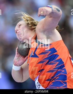 Parigi, Francia. 8 agosto 2024. Jessica Schilder dei Paesi Bassi gareggia durante il tiro femminile piazzando la qualifica di atletica leggera ai Giochi Olimpici di Parigi 2024, in Francia, 8 agosto 2024. Crediti: Canzone Yanhua/Xinhua/Alamy Live News Foto Stock